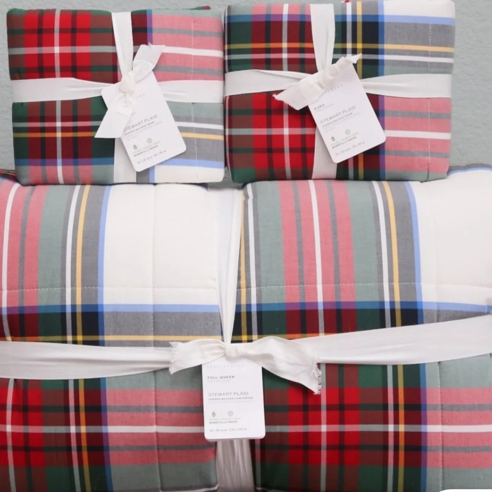 Pottery Barn 5 piece Stewart Plaid King SHEET SET & 2 PILLOW SHAMS